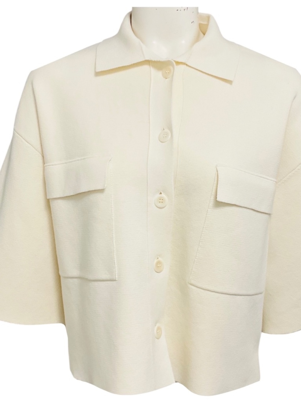 NUDE OFF WHITE MILANO STITCH KNIT SHORT SLEEVED SHIRT JACKET WITH POCKETS